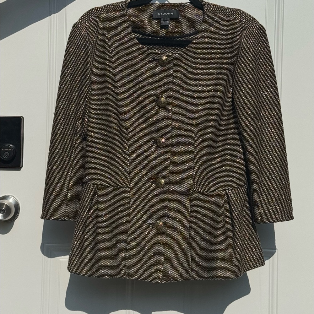 Women’s Size 8 St. John Gold And Black  Peplum Blazer